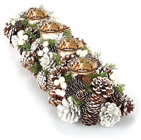 COM-FOUR® Adventskranz länglich, Kerzenständer Weihnachten für 4 Kerzen, Kerzenhalter, Adventsgesteck, XL Adventskerzenhalter, Kerzenleiste als Tischdeko (Adventsgesteck - 4 Kerzen)