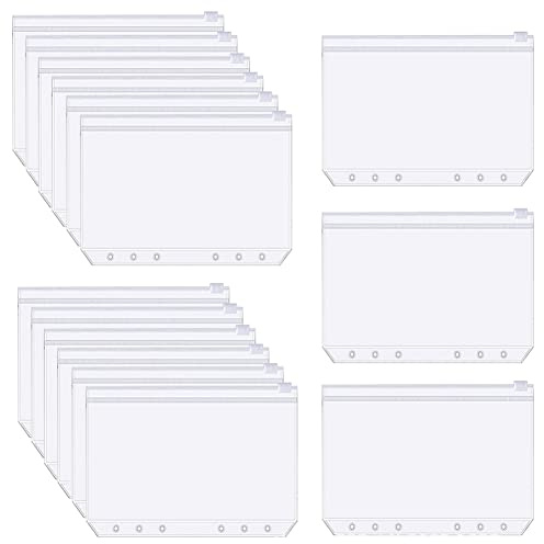 SAIJIAN 25 Pezzi Borsa per Raccoglitore A5 Cerniera Borsa 6 Fori Trasparente Plastica Cartelle Impermeabile