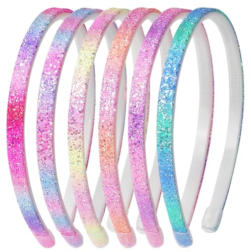 Santoddle 6Pcs Glitter Headbands for Girls Plastic Sparkly Baby Headband - Multi-colors Hairbands for Children Baby Girls - Hair Accessory for Daily Use and Parties - Gift for Female Friends