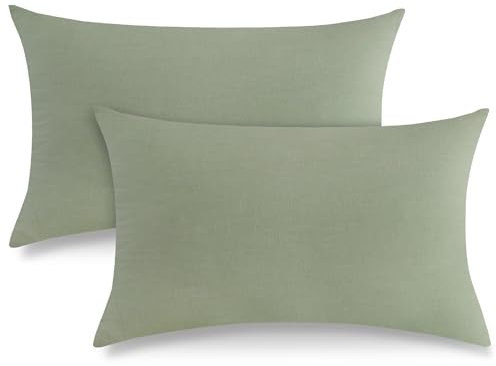 ATsense Doppelte Muslin Kissenbezug 40 x 80 Baumwolle, Flaches Leinenartiges Aussehen Kissenbezüge 2er ÖKO-TEX, Kopfkissenbezug Salbei Grün mit Reißverschluss