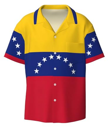 OdDdot Camisa de vestir para hombre con estampado de la bandera de Venezuela, ajustada, manga corta, informal, para negocios, con botones