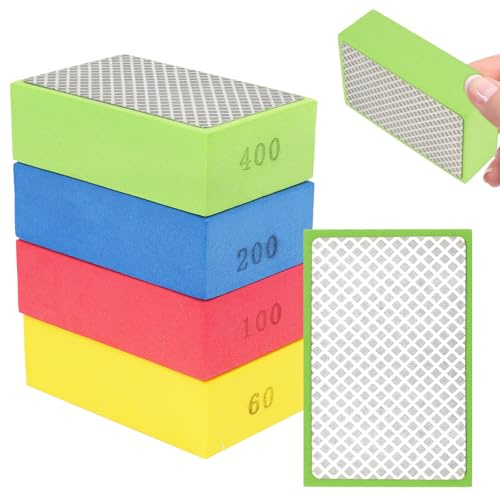 4PCS Diamond Polishing Pads, 60# 100# 200# 400# Tile Polishing Pads, Diamond Sanding Pads Backed Sanding Blocks, Hand Polishing Grinding Foam for Ceramic Tiles Metal Marble Grinding Trimming -