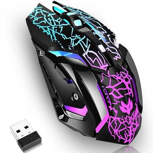 Lacolain Wireless Gaming Mouse,Rechargeable Computer Mouse with Type-C Fast Charging, Ergonomic Mouse with 3 Adjustable DPI, 6 Silent Buttons, LED Light, Long Battery Life for Laptop, PC, Mac