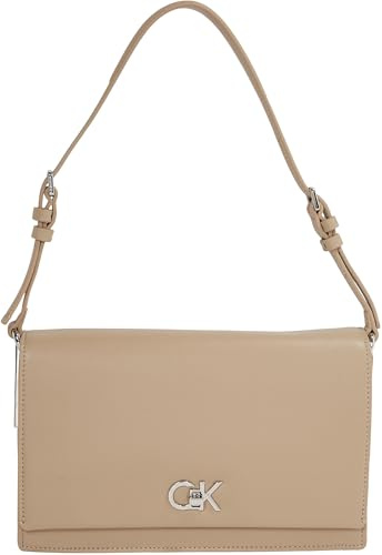 Calvin Klein Donna Borsa a Spalla Elongated Shoulder Bag con Blocco Girevole, Grigio (Crockery), Taglia Unica