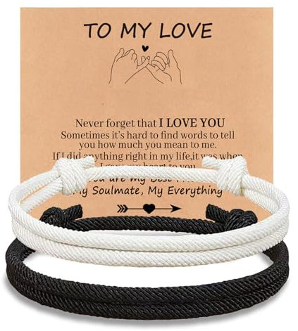 2 Stücke Matching Couple Armbänder für Jahrestag Geschenke Glücksarmband für Gelübde der ewigen Liebe Fernbeziehung Armband für Boyfriend Girlfriend(Schwarz und weiß)