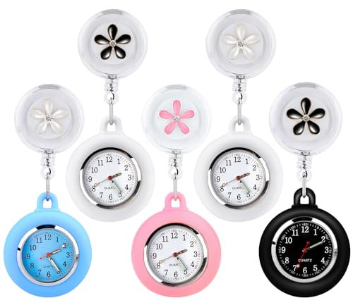 BORDEAG 5 Stück Krankenschwester Uhr, Schwesternuhr Ansteckuhr, Taschenuhr Einziehbar Für Ärzte Und Krankenschwestern