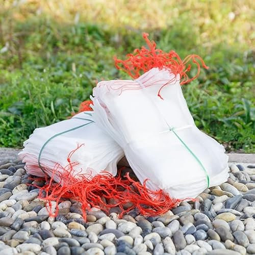 10 bolsas de malla de protección de frutas, 45 x 30 cm, red de nailon reutilizable con cordón para plantas de jardín, tomates, uvas, insectos, pájaros, control de plagas