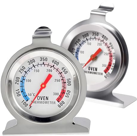 Verazquy 2Pcs Stainless Steel Oven Thermometer, Monitoring Kitchen Cooking Classic Durable Stainless Steel Oven Thermometer with Dual Scale 50-300°C 100-600°F, for BBQ Baking Stands Alone Thermometers