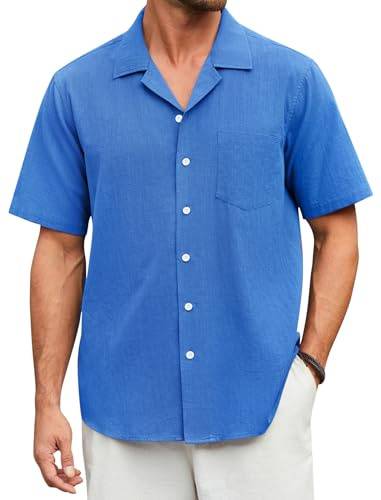 Enlision Camisa Lino Hombre Manga Corta Verano Casual Camisas Cubana Hombre Regular Elegante de Algodón Lino con Botónes