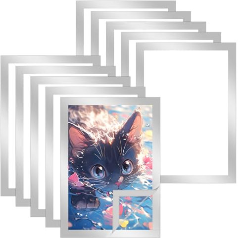 Farnirvana 10 Stück Magnetrahmen A4, Diamond Painting Bilderrahmen 29,7x 21 cm, Transparent Selbstklebend Magnetischer Plakatrahmen für Küche Schlafzimmer Wanddekoration (Silber)