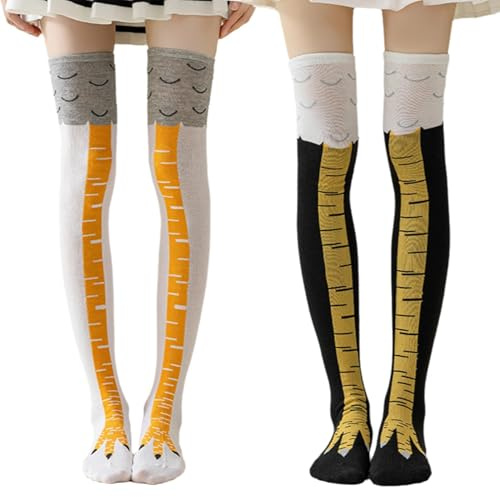 2 Pairs Chicken Leg Socks for Women Men, Novelty Funny Chicken Feet Socks, 3D Cartoon Animal Paw Over Knee High Stockings, Breathable Cotton Polyester Crazy Hen Party Accessories for Cosplay Gifts