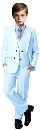 Costume 3 pièces pour garçon - Smoking pour garçon - Costume de communion - Costume de mariage - Costume pour enfants - Costume photo, bleu clair, 12 ans
