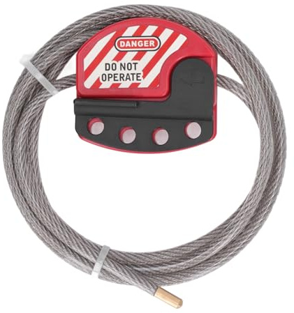 Dispositivo de Bloqueo Ajustable, 1.8 m, 6 mm diámetro | Candado de cable de acero inoxidable para mantenimiento, Diametro de 6 mm, 4 orificios para llave, Resistente a impactos y UV