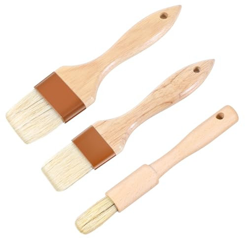 cobee 3 Pcs Pastry Brush, Basting Cooking Food High Temperature Resistant, Natural Bristle Basting Wooden Handle Butter Brush Easy Clean for Sauce, Kitchen Baking(Type 2)