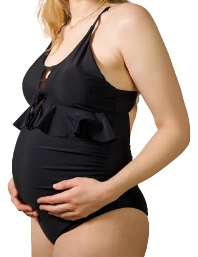 MYLILY | Badeanzug Schwangerschaft mit Rüschen | Bademode für Schwangere | Umstandsbadeanzug Damen | Maternity Swimsuit (S)