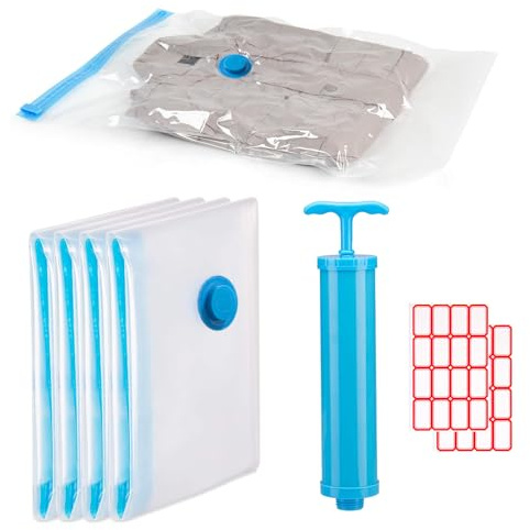 Borse da vuoto da viaggio, 70 x 100 cm, sacchetti sottovuoto, sacchetti vuoti, per aspirapolvere, pompa, piccole etichette adesive, per riporre vestiti, biancheria da letto, 4 pezzi