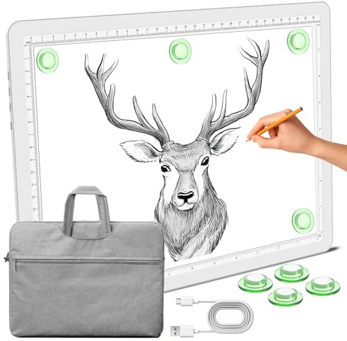 Phylosal Magnetic A4 Light Pad with Bag, Super Bright Light Box with Side Button, Diamond Art Light Board, Lightbox for Tracing and Drawing, USB Power Light Table for Sketching, Weeding Vinyl (White)