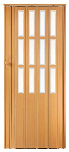 Falttür Schiebetür Höhe 203 cm Türbreite Einbaubreite bis 100 cm buche farben Kunststoff mit Schloss 2 x Schlüssel und Fenster Doppelwandprofil Neu