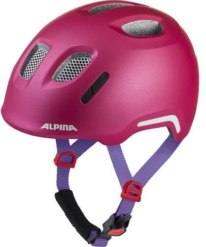 ALPINA XIMO 2 Flash – Casco de Ciclismo Ligero y Seguro para niños con LED Integrados - Deep Rose Violet Matt - 45-49