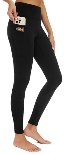 adorence Legging de Sport Femme avec 5 Poches, Leggings Yoga Opaque, Pantalon Femme Taille Haute Fitness Pilates Gym Jogging - Noir,M