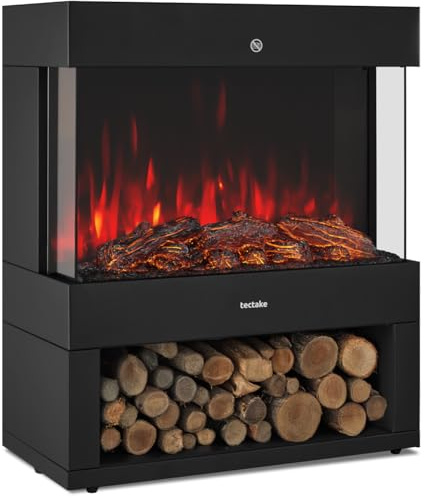 tectake® Caminetto elettrico da terra, 60 x 73,5 x 33 cm, Camino Elettrico da pavimento, 2 livelli di calore 900/1800 W, termostato, effetto fiamma fuoco finto 3D, riscaldamento Casa, Stufa Elettrica