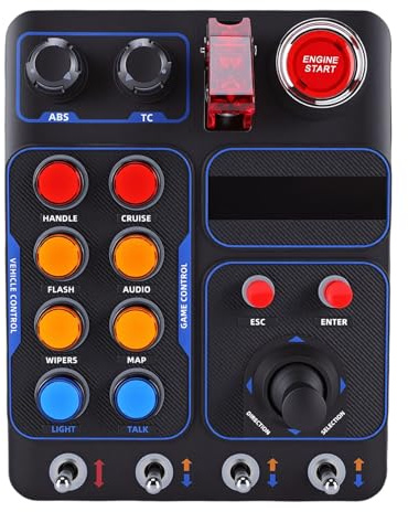 Cuifati Simulator Race Central Control Box, 19 Knappar 30 Programmerbara Alternativ RGB-bakgrundsbelysning USB-port, med Växelströmbrytare för Motorstartstopp, för PC och Racingspel