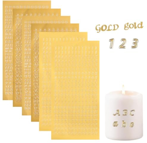 KAFZEL 6 Pezzi adesivi di piccole lettere, adesivi Mini di lettere d’oro numero di alfabeto, Adatto per journaling fai-da-te