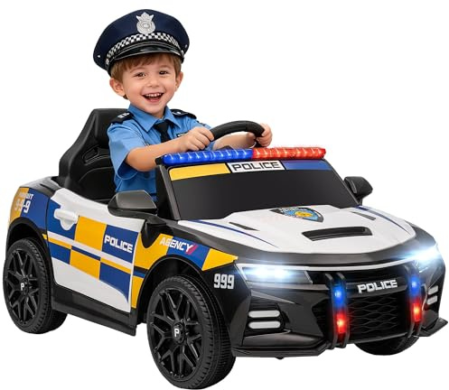 AIYAPLAY Voiture Électrique de Police Enfant 12V, 3-5 Ans, Multicolore