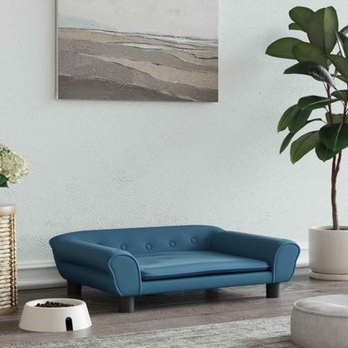 LoogCape Blå hundbädd 70 x 48 x 22 cm sammet hundkudde hundsoffa gosig säng med halkfri undersida för små hundar och husdjur