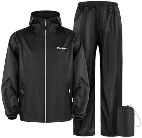 Generisch Traje de lluvia pesado, juego completo con chaqueta extraíble, pantalones para trabajos al aire libre, motociclismo, Negro , 5XL