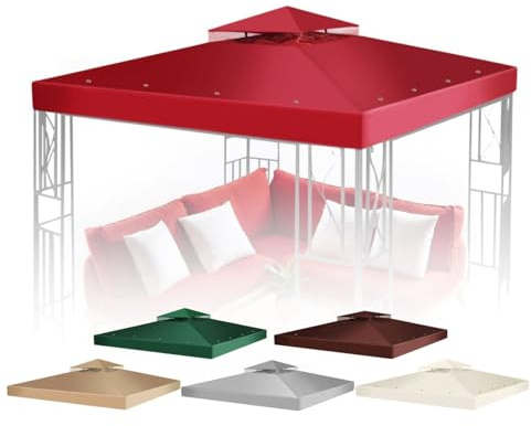 Flexzion 12 x 12 (2,5 m x 2,5 m), ersättningstopp, vattentätt skydd – paviljongsskydd för utomhusbruk, UV30-skydd för baldakiner, trädgård, uteplats, gårdstält (röd)