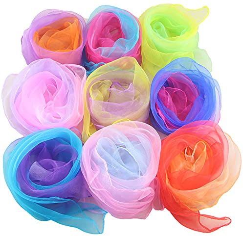 Liuer 20 Stück Tanz Tücher,Mehrfarbige Square Jongliertücher Schals Kinder Spielen Sinnesspielzeug Seidentücher Bunt Tanzen Schal für Kindergarten Babys Kindershow Bauchtanz 24 * 24inch