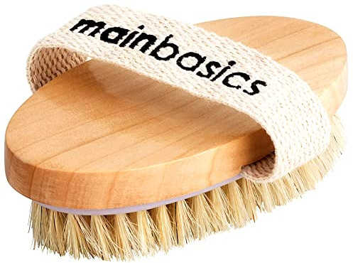 MainBasics Cepillo corporal de cepillado en seco para drenaje linfático, piel seca, celulitis, circulación sanguínea con cerdas naturales exfoliantes para una piel impecable