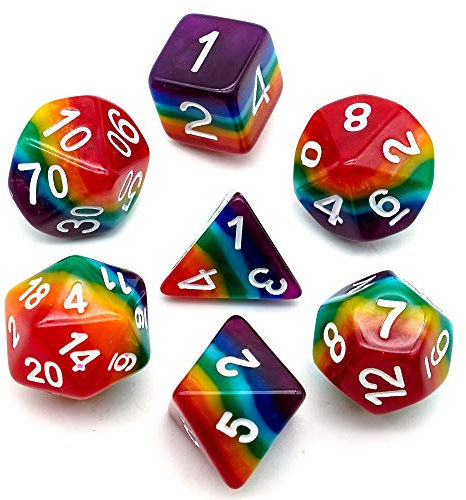 World of Dice Bifröst Regenbogenwürfel - 7-teiliges Pen and Paper Würfelset, für Dungeons and Dragons, Aborea und alle Anderen RPG, Bunte Rollenspiel-Würfel