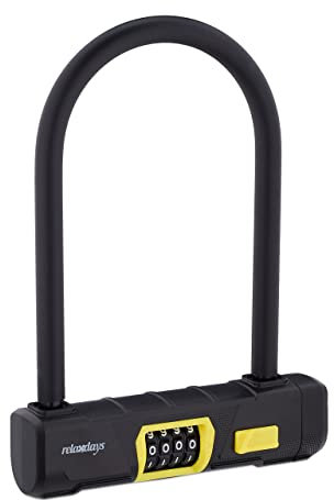 Relaxdays Bügelschloss mit Zahlencode, U-Schloss für Fahrrad & E-Bike, Zahlenschloss, Stahl, Kunststoff, schwarz/gelb, 1 Stück