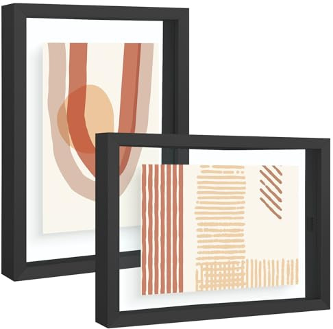 Frametory, 5x7 Floating Picture Frame - Metal Photo Frame - Real Glass - for Wall Mount or Tabletop Displays (Black, 2 Pack)
