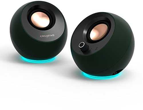 CREATIVE Pebble Pro Minimalist 2.0 USB-C Computer Speakers with Bluetooth 5.3 and Customizable RGB Lighting, Clear Dialog and BassFlex Tech, USB Audio, Headset Port, for PC and Mac …