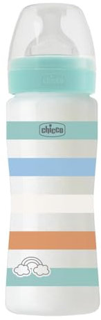 Chicco Babyflaschen Well-Being, schneller Fluss,mit weichem Silikon-Physio-Sauger und Soft Sense Finish, Anti-Antikolik, reduziert Aufstoßen und Reizbarkeit, 330 ml Plastikflasche, 4 Monate plus, Grün