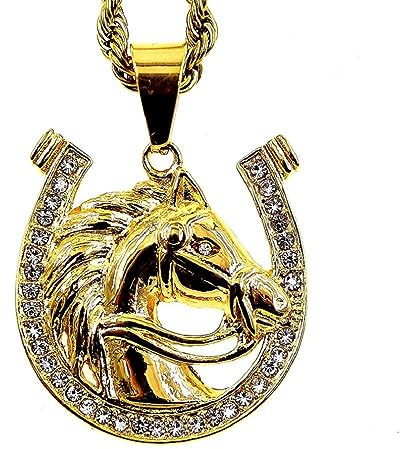 Collana Con Testa di Cavallo per Uomo - Ciondolo Ferro di Cavallo Hip-Hop, Vichingo Norreno, Punk Rock - Catena da 23,6 Pollici