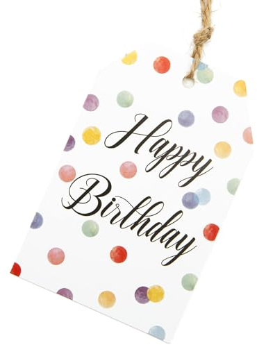 G2PLUS Happy Birthday Gift Tags - 50PCS Colorful Dots Paper Tags with String - 8.5x5.5CM Personliazed Birthday Labels for Gift Wrapping,Birthday Party Decoration