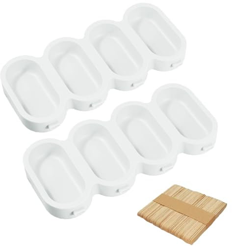 AuFiiy Stampi per Ghiaccioli, 2 Pezzi Silicone Stampi per Gelato con 50 Bastoncini Ice Cream Mould per Stecco al Cioccolato, Sorbetti, Budino