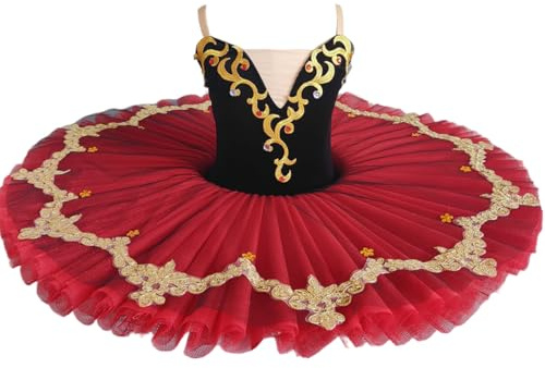 BEDEUU Vestito tutù da Balletto Professionale per Ragazze, Vestito da Balletto Rosso per Ragazze, Costume da Ballo per Bambini, Dancewear con Gonna da Ballerina in Tulle,Rosso,160