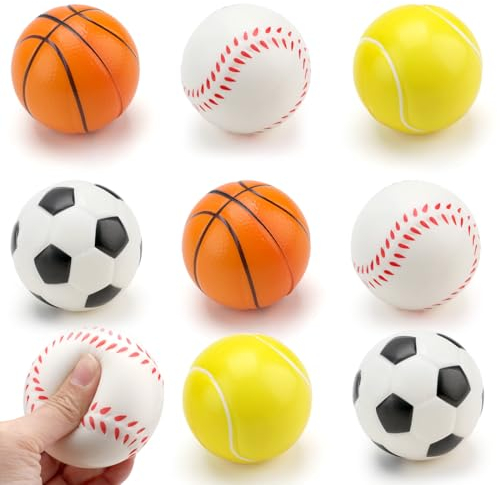 8 Stück Stressball, Mini Sportbälle, Antistressball für Kinder und Erwachsene, Stressabbau Ball Enthält Mini Fussball Basketball Baseball und Tennis, Linderung Entspannung