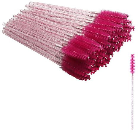 SHUBEIEUMI 50 Stück Wimpernbürsten, Einweg Wimpern Bürste Set, Einweg Mascara Zauberstäbe für Wimpern und Augenbrauen, Mascara Zauberstäbe (Rosenrot)