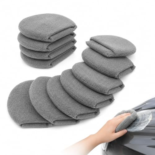 Jecompris Lot de 10 Tampons De Polissage pour Voiture ÉPonge À Cirer en Tissu Gris Tampons Applicateurs De Cire pour Finition Et Protection De Carrosserie Kit D’Entretien Auto Facile À Utiliser