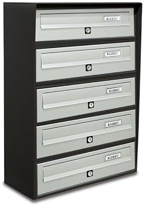 ALUBOX SLIM Cassette Postali Condominiali 5 Posti 63X39X30 Cm In Lamiera Zincata E Alluminio Cassetta Postale Da Esterno Condominiale Con Sistema Anti Prelievo (ANTRACITE ARGENTO)