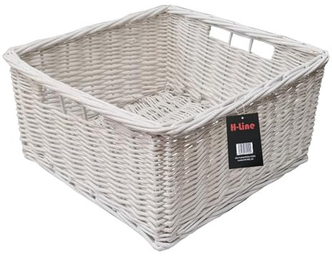 H-line Large Square Wicker Storage Basket Hamper Rattan Shelf Unit Display Tidy (White) - Ideal for Christmas/Easter/Newborn Gift Hamper