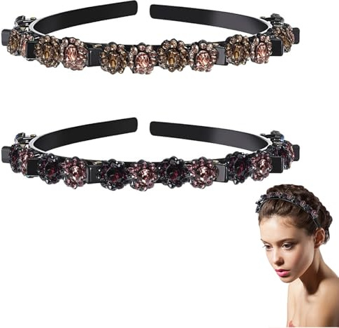 SSyang 2 Piezas Diadema Con Pinzas Diadema Con Horquilla, Diadema Pelo Rizado Diademas, Diadema De Metal Ondulado, para Bodas Bailes Fiestas Parejas Actividades Diarias(Champán+morado intenso y claro)