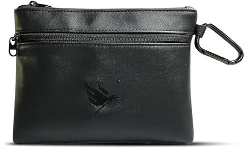 SWIFTEE Golf Valuables Pouch Zip Accessories Tee Ball Bag Fleece Lined Vegan Leather