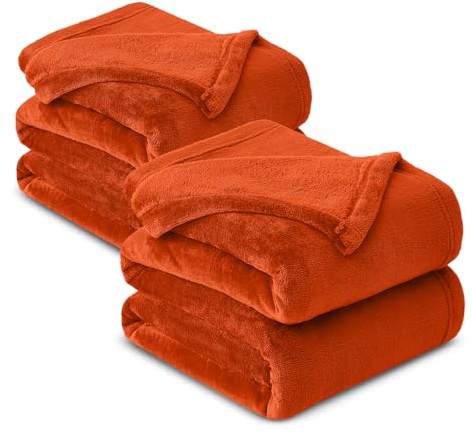 Hafaa Fleece Blanket King Size for Bed 2 Pack Fluffy Throws for Sofas Couch - 400 GSM Soft Cosy Extra Large Warm Throw Blankets for Adults, Rust, 230x270cm